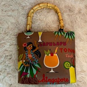 Tiki Drinks Handbag with Bamboo Handle